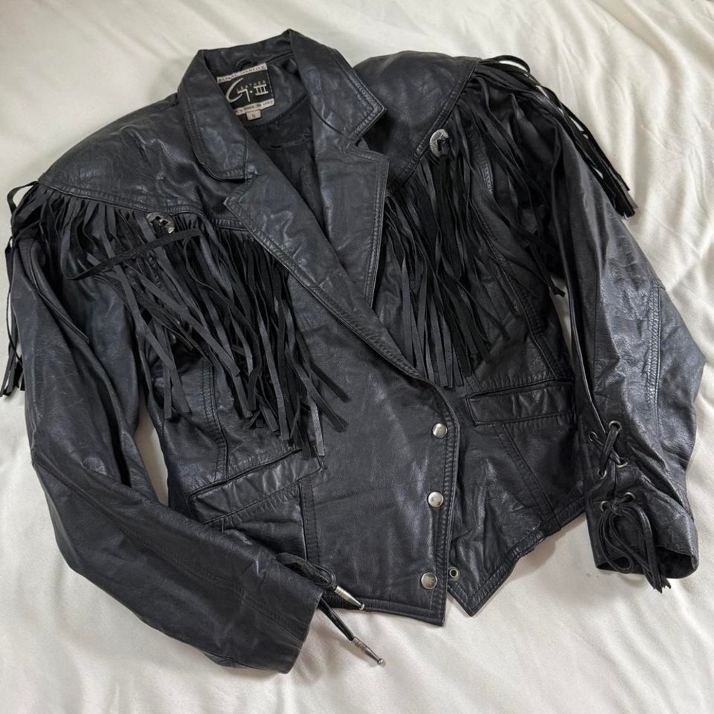 black fringe leather jacket 70s global identity genuine leather fringe western